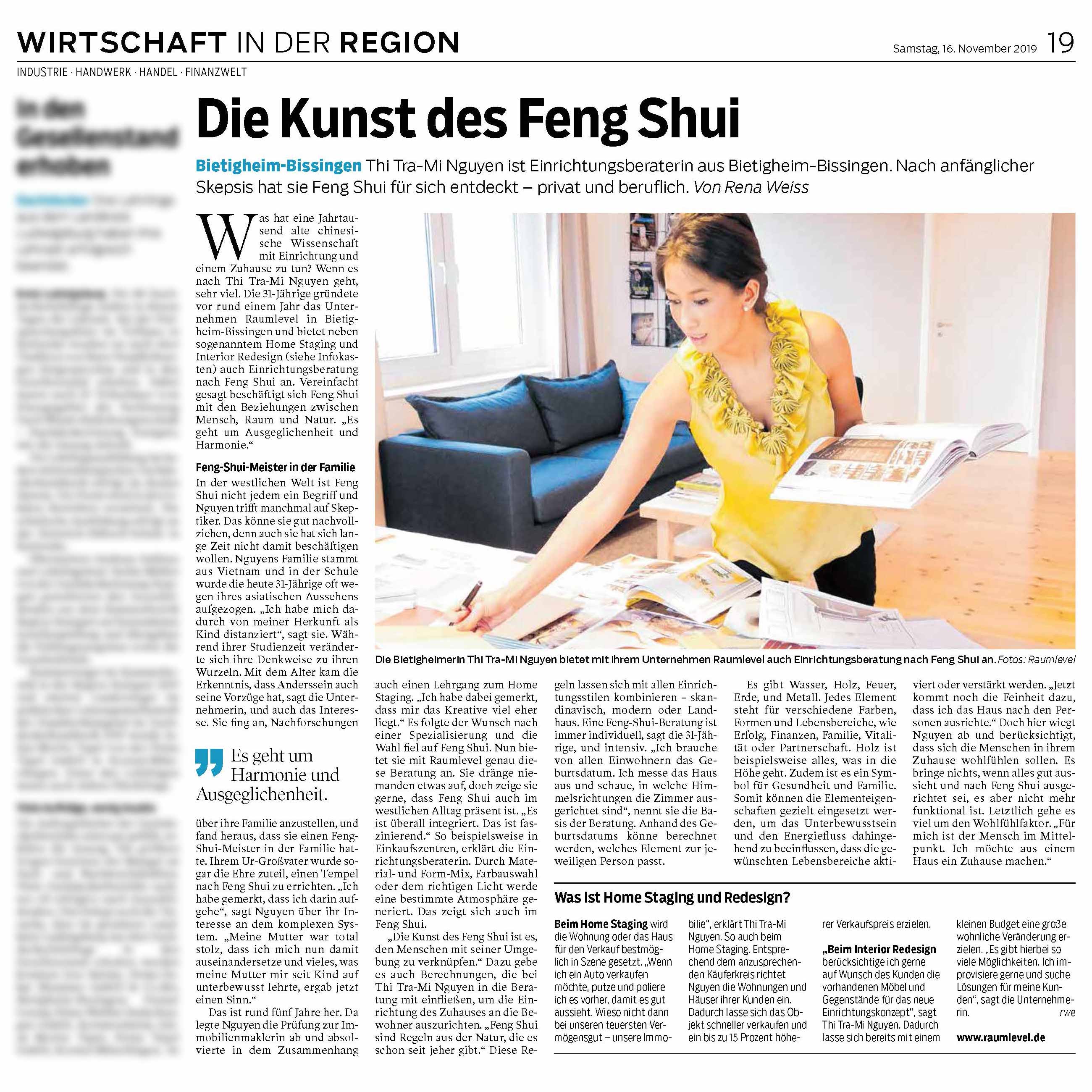 FENG SHUI Article in Bietigheimer Zeitung
